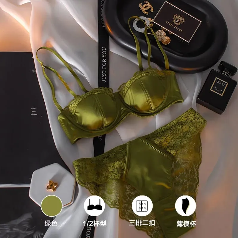 Sexy French Half Cup Invisible Bra Set Soft Underwire Minimizer Push Up Lingerie Set S-XL Comfort Breathable Anti Sag Stylish