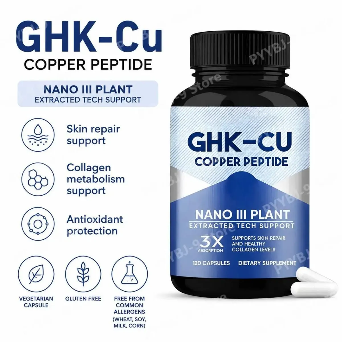 GHK-Cu Copper Peptide Capsules for Skin Repair Support Collagen Metabolism Support and Antioxidant Protection - 120 Capsules — image 1