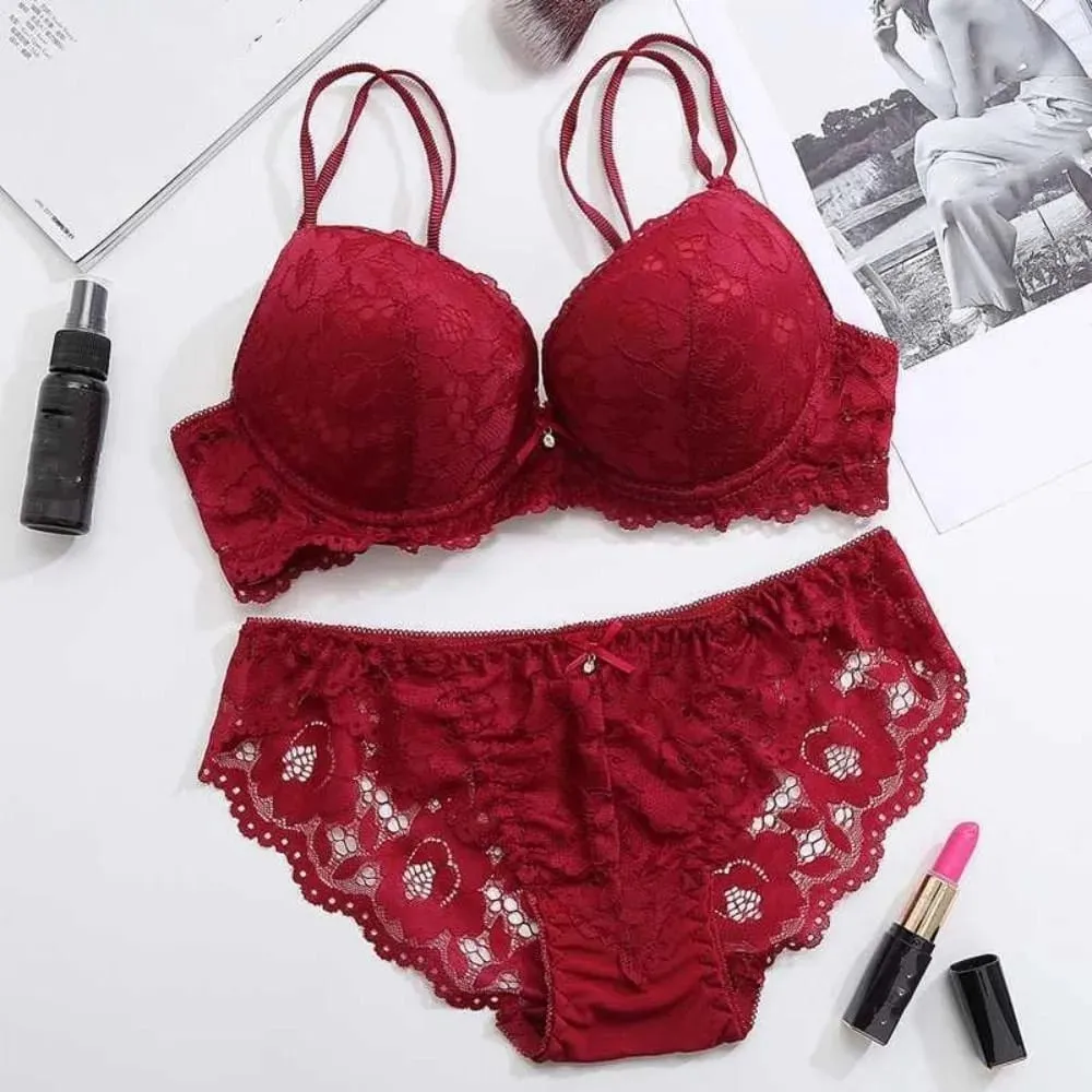 Comfortable Mesh Lace Flower Bra Low Waist Bowknot Bra Panties Set Non Slip Lingerie Push Up Bra Women Summer — image 5