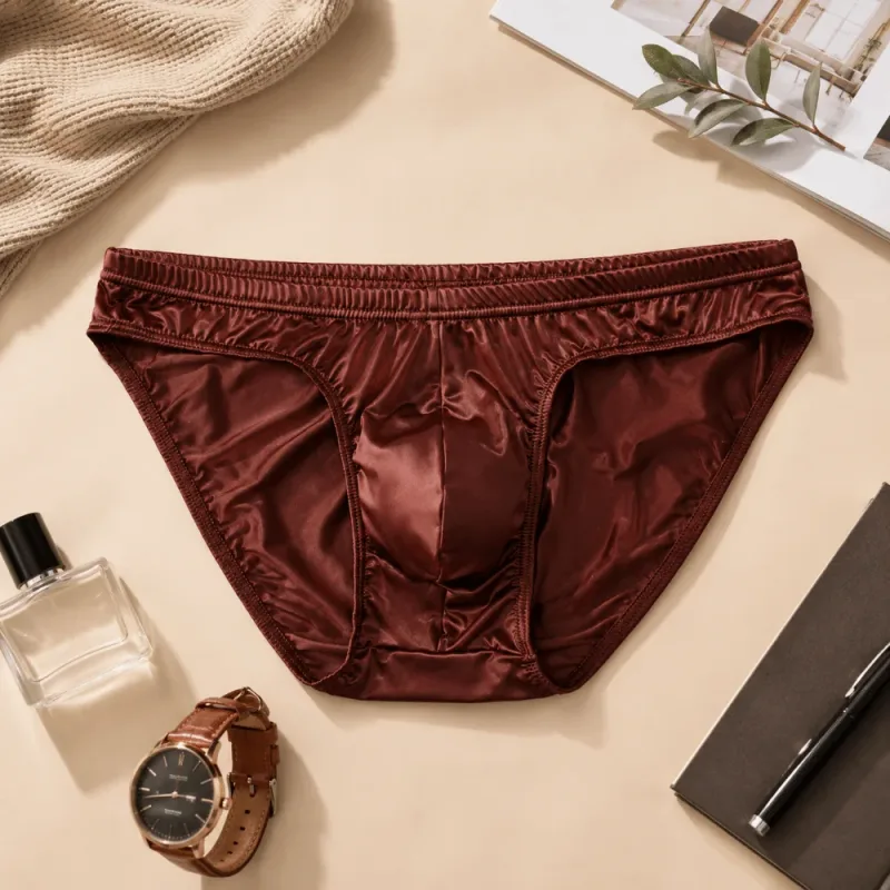 Roupa íntima masculina legal e suave, cintura baixa, bolsa com protuberância, cuecas de seda gelada, lingerie respirável, calcinha de seda de cetim, rotina diária — image 15