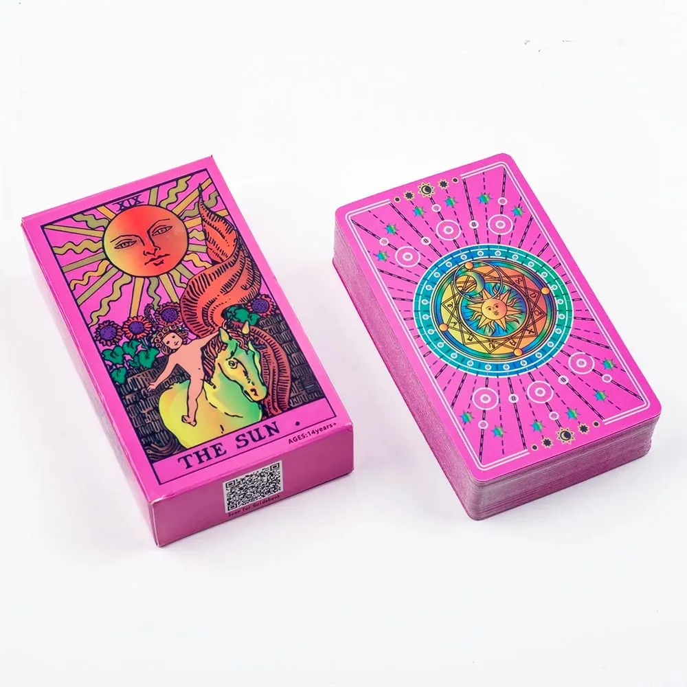 10.3*6cm Pink Neon Style Tarot Deck 78pcs - Classic Rider-Waite Smith Vibrant Trippy Cards — image 3