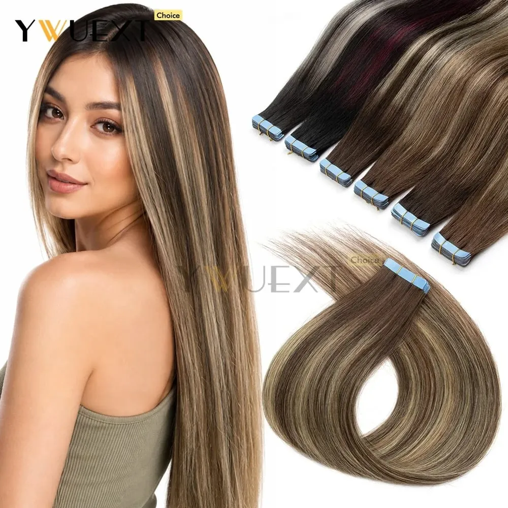 20pcs/Pack Gradient Colors Tape in Human Hair Extensions Add Volume And Length for Women 30g 16-20 inches Salon Quality YWUEXT