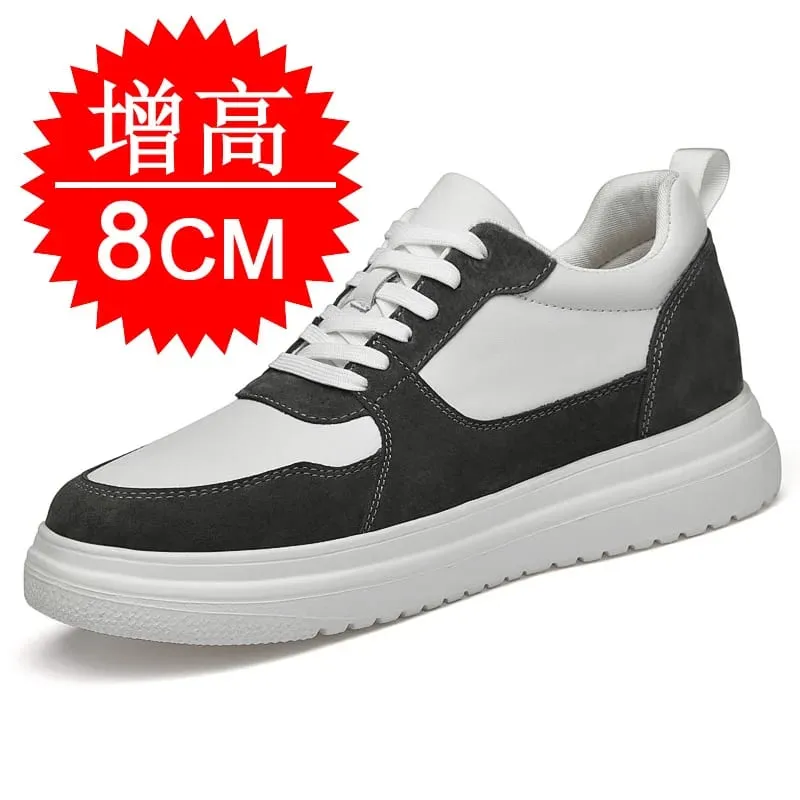 Plus Size37-46 Lift Sepatu Pria Lift Sepatu Tinggi Meningkatkan Insole 8Cm Putih Hitam Lebih Tinggi Sepatu Pria Rekreasi Sepatu Fashion