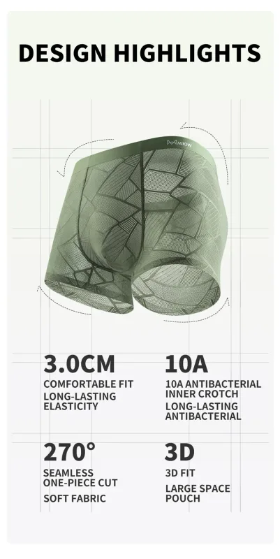 MiiOW 3Pcs Hollow-out Ice Silk Men Underwear Boxers Silky Breathable Man Underpants 10A Antibacterial Crotch Men's Boxer Panties — image 15