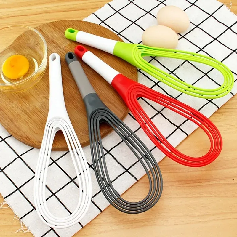 Plastic Dual Use Rotary Egg Beater Foldable Manual Whisk 2 in 1 Multifunctional Kitchen Tool for Beating Eggs and Kneading Dough