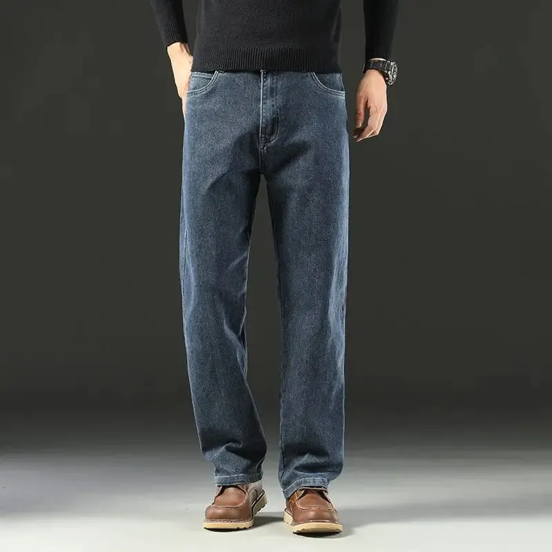 Men's Spring Autumn Soft Baggy Jeans Casual Straight Stretch Wide-Leg Business Denim Pants Versatile Comfortable Loose Trousers — image 2