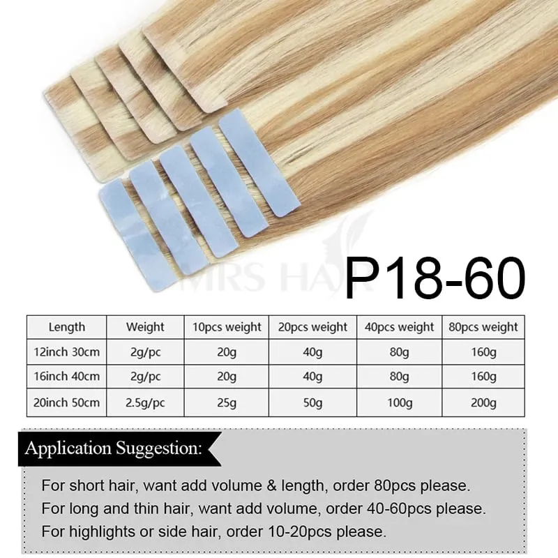 Injected Tape in Extensions Human Hair Invisible Tape in Hair Extensions 1B Natural Seamless PU Weft Tape On Hair 10pcs/pack