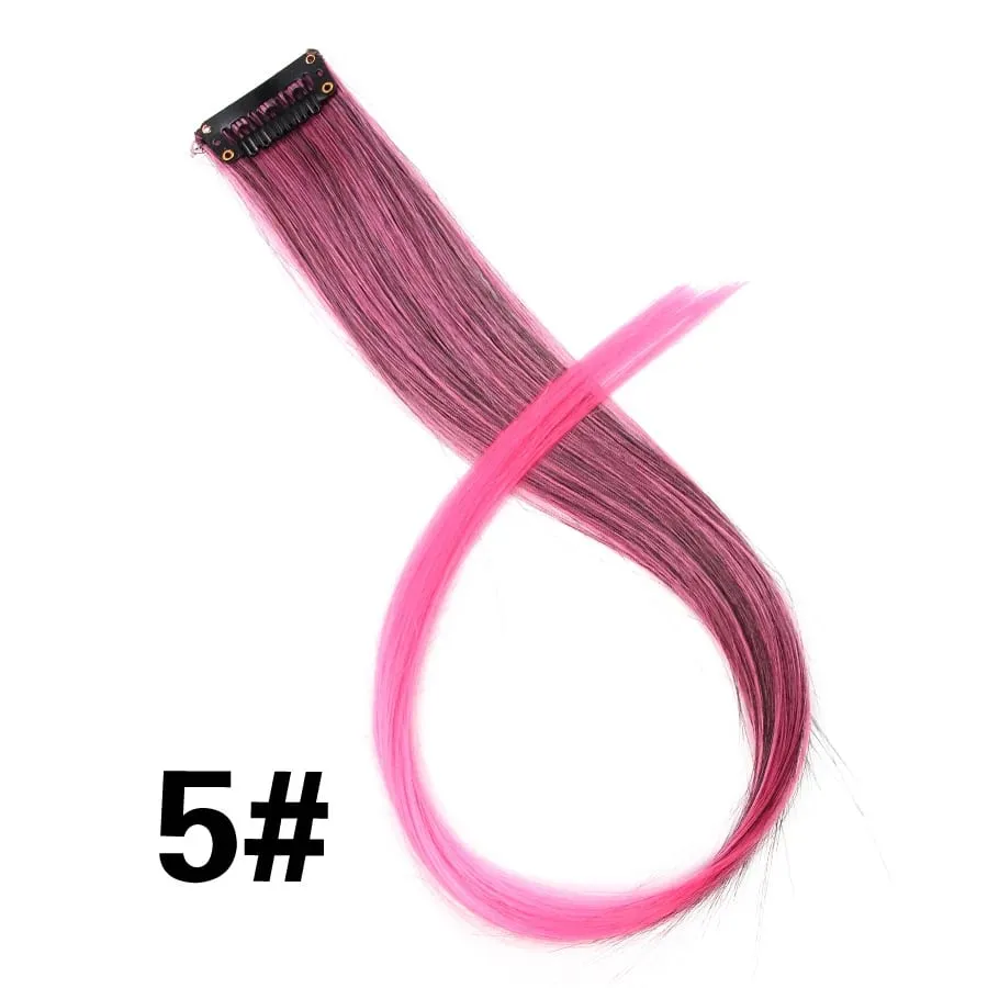 Extensiones de cabello de color liso con Clip para resaltar el cabello de arcoíris, rosa, azul, morado, sintético, con Clips para mujeres y niñas — image 11