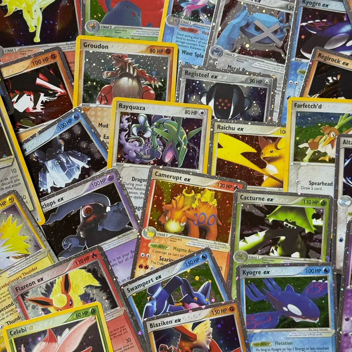 Proxy Cards Holographic Emerald Cacturne Rayquaza Hidden Legends Kyogre Crystal Guardians Alakazam Star Flareon Metagross