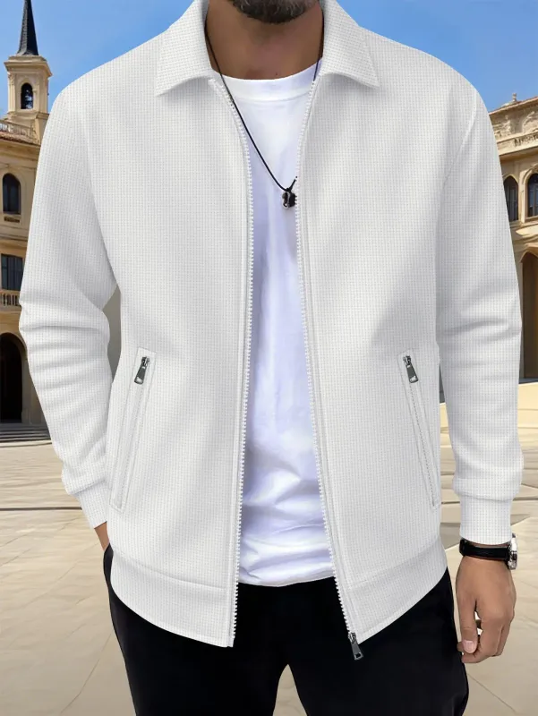 2026 New Spring Autumn Men Solid Color Zip Up Jacket Long Sleeve Pocket Casual Loose Coat Fashion Daily Wear Male Outerwear