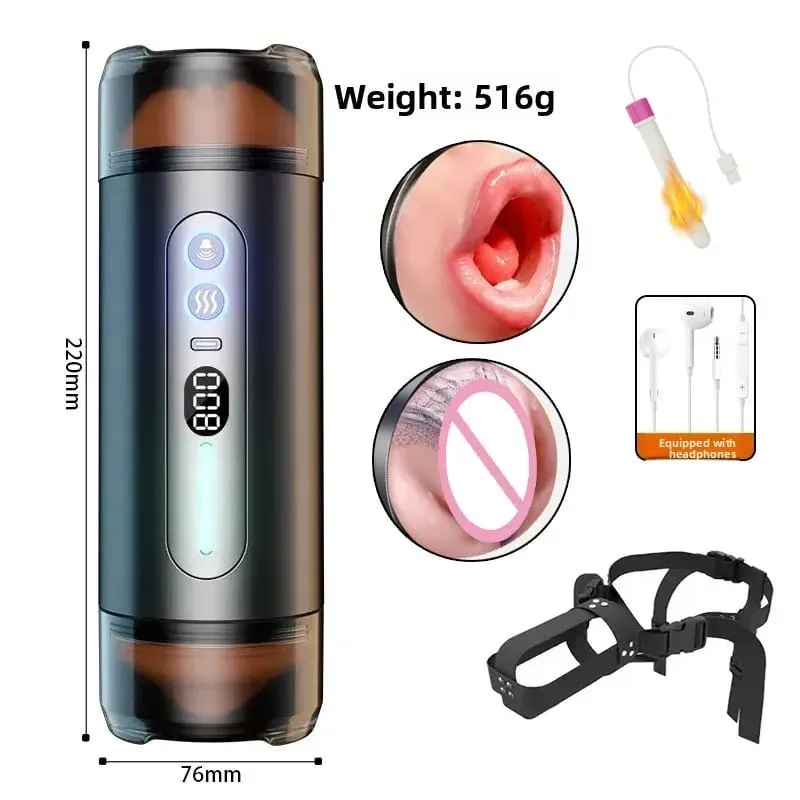 Automatic Male Double-Headed Penetration Realistic Channel Vibrating Deep Throat Vagina Voice Pocket Pussy Sex Toy Supplies 18+