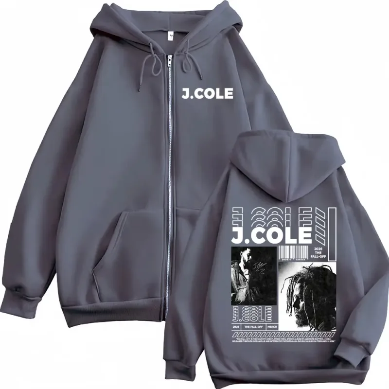 2026 J Cole The Fall Off New Album Zipper Hooded Men's Women Casual Fleece Jacket Sweatshirts Fashion Trend Zip Up Hoodies Coats