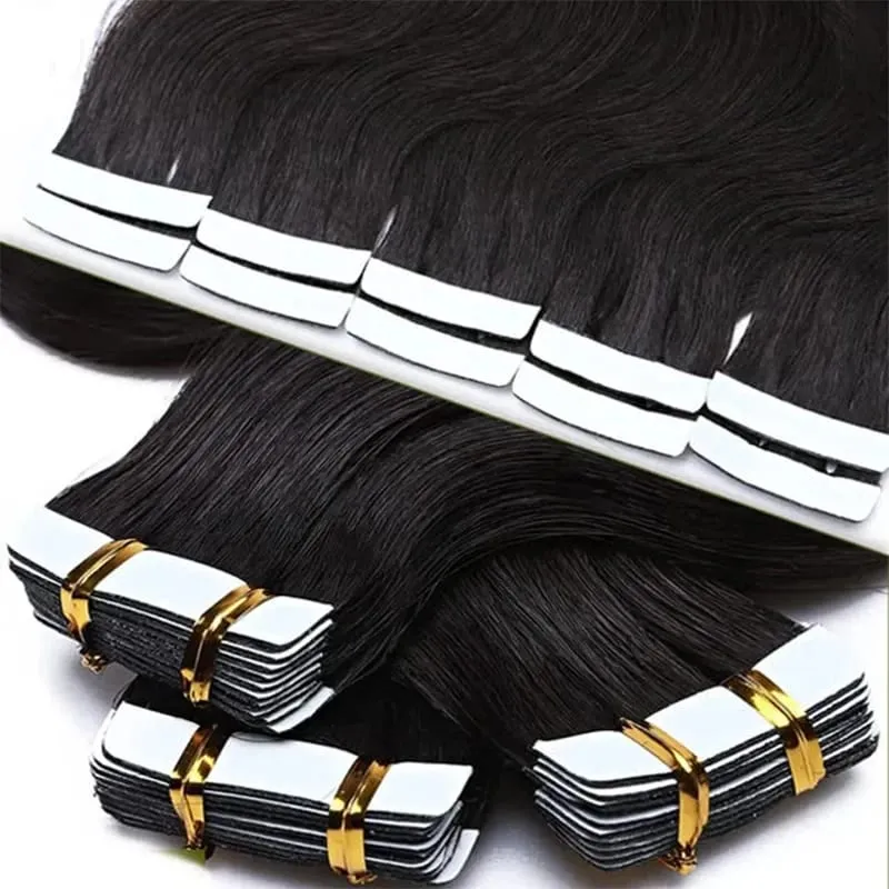 Body Wave Tape In Human Hair Extensions 20Pcs/Pack Seamless Skin Weft Tape Ins 100% Human Hair Wavy Tape In Hair Extensions
