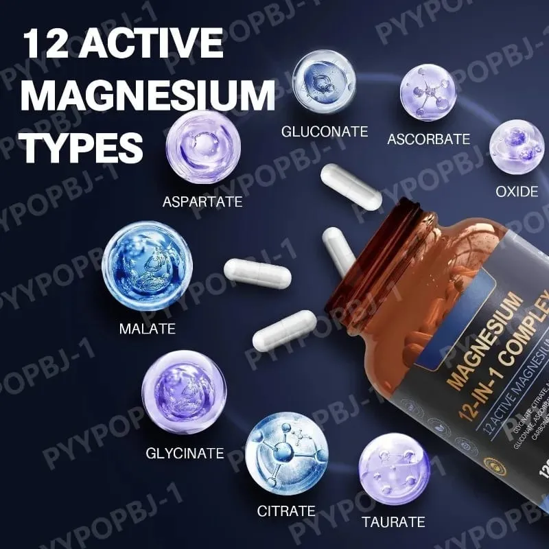 Cápsula de magnésio contém citrato de glicinato e aspartato, etc., suplemento complexo, relaxamento muscular, suporte à saúde do coração, contagem de 120