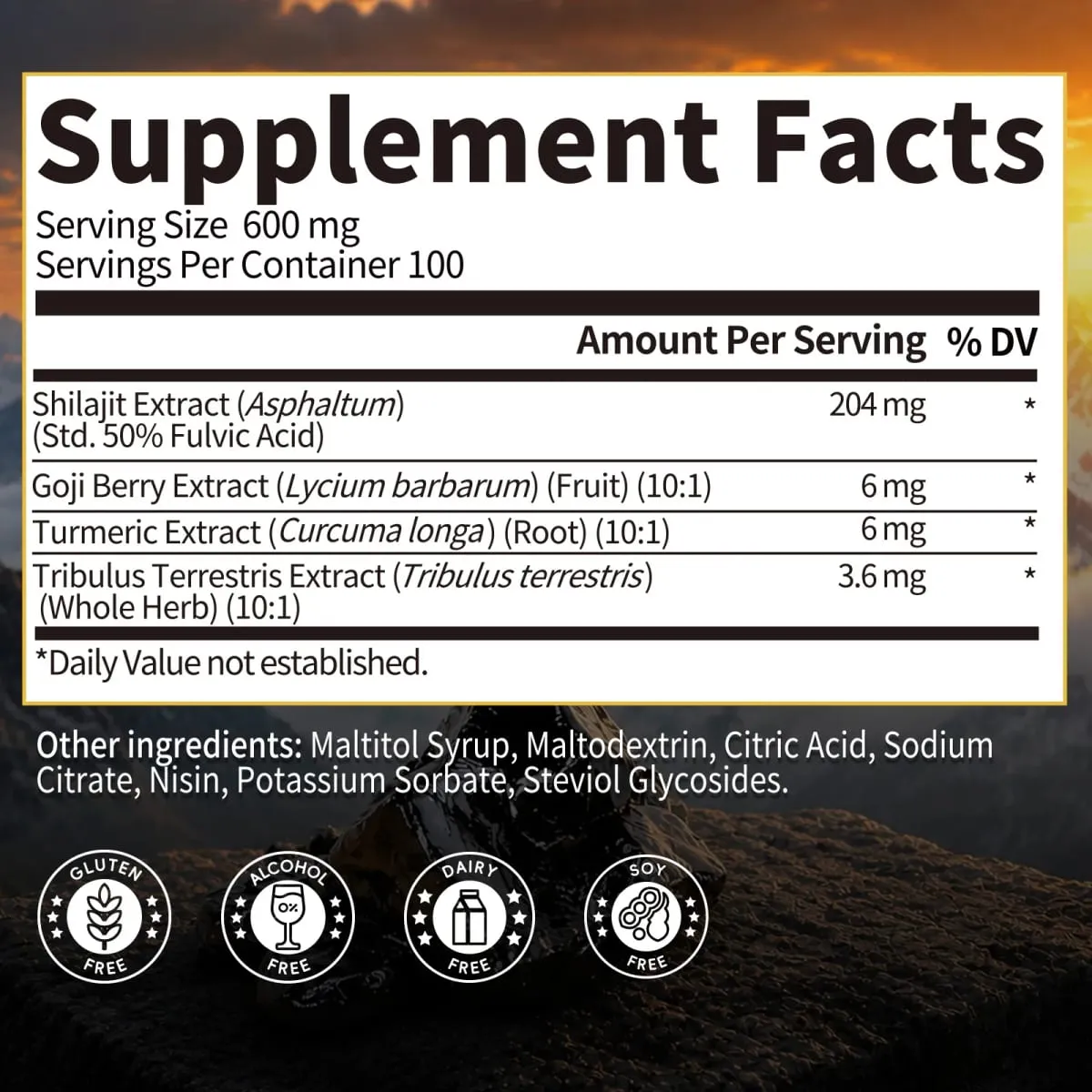 Suplementos minerais originais da bebida da resina de shilajit natural 204mg para o metabolismo da saúde imunológica saúde física geral