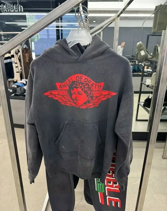 24FW SAINT Vintage Angel Printed Distressed Women Men Hooded Sweatshirt Hoodies Oversized Men Casual Cotton Pullover Hoodie