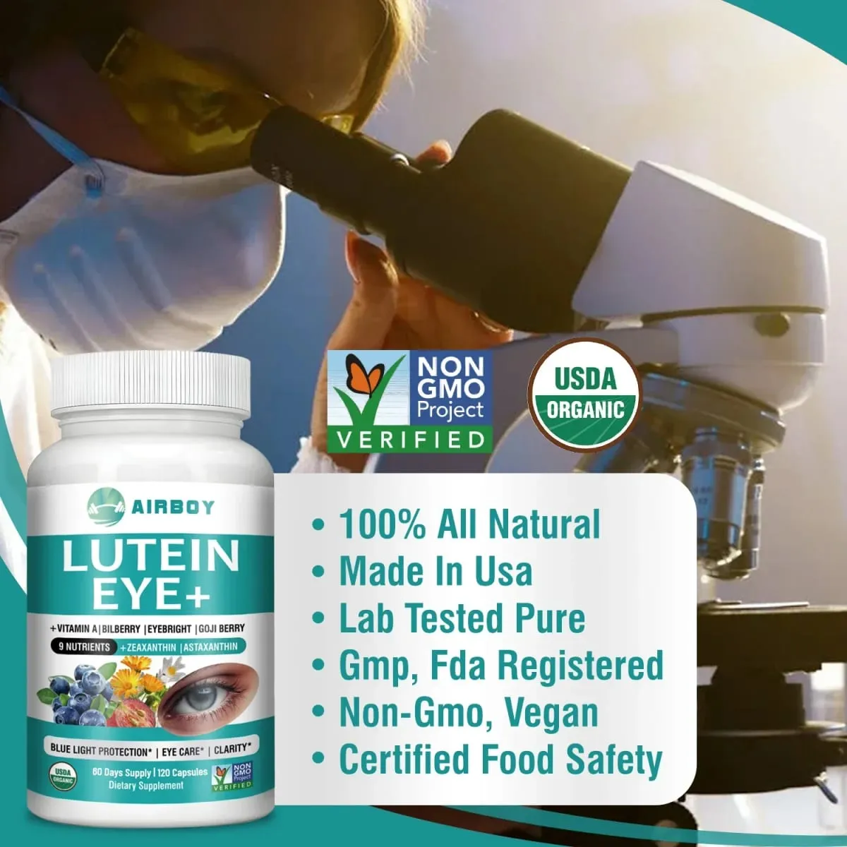Integratore per occhi con luteina - Migliora l'edema oculare e migliora la salute della vista Allevia l'affaticamento degli occhi Astaxantina Vitamina A Mirtillo — image 5