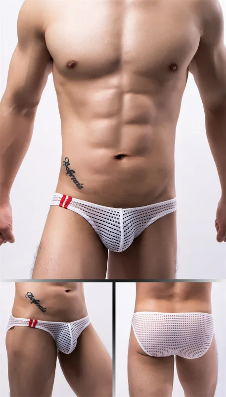 Mannen Slips Zomer Ademende Gaten Ondergoed U Bolle Dunne Lage Taille Heren Ondergoed Slips Slip Onderbroek Calzoncillos