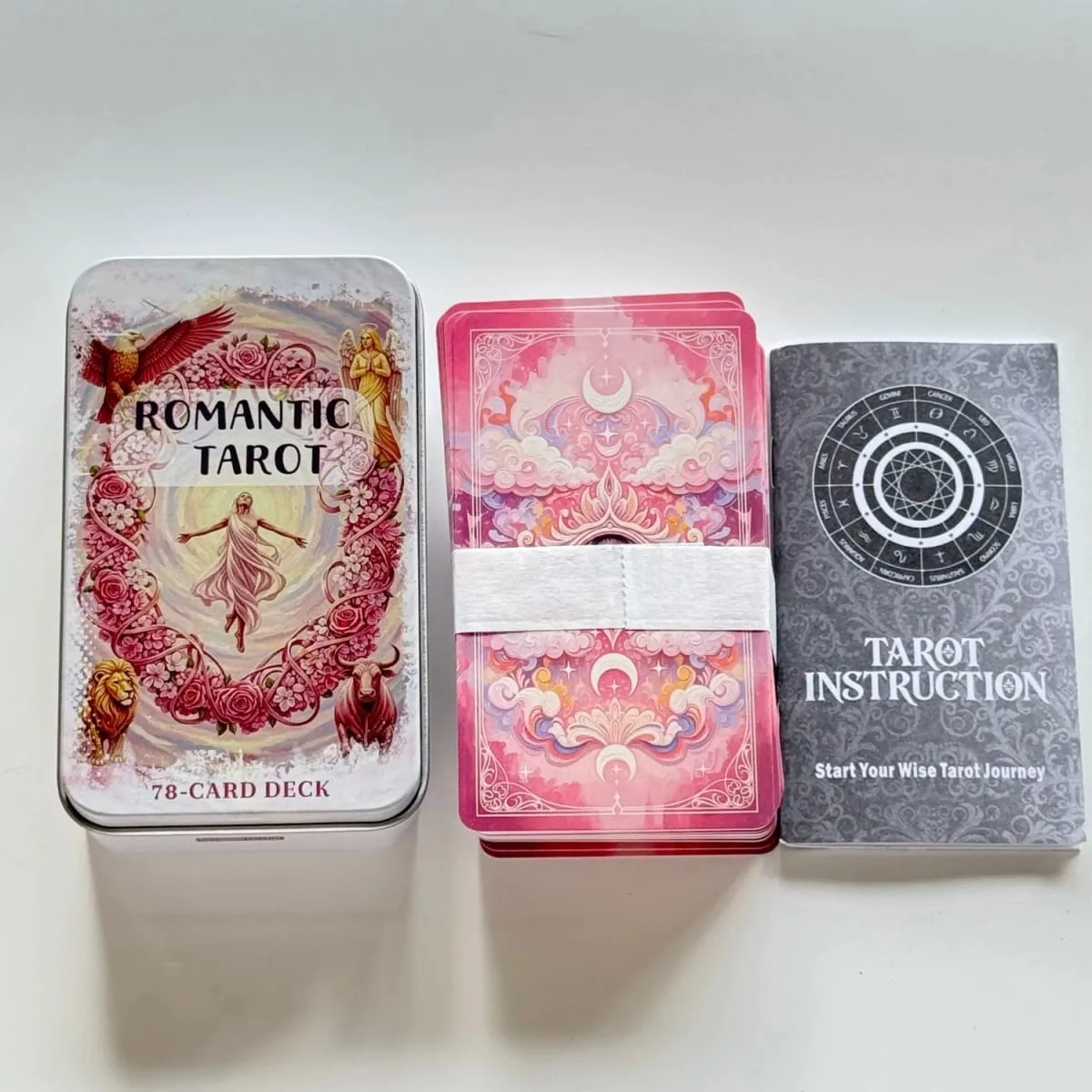 Romantic Tarot Cards in Metal Box With Paper Guidebook 12*7cm Rose Series Divine Guidance Board Games