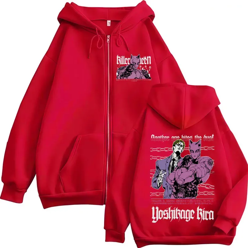 Anime Jojo Bizarre Adventure Kira Yoshikage Killer Queen Zipper Hoodies Men Women Clothing Fashion Zip Up Sweatshirts Jackets — image 9