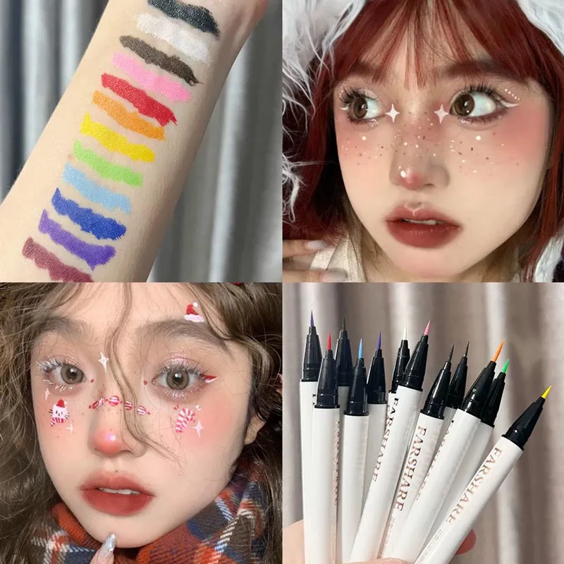 Liquid Matte Turquoise Eyeliner Ultra Fine Black White Eyeliner Waterproof Easy To Color Rainbow Colorful Eye Liner Eyes Makeup