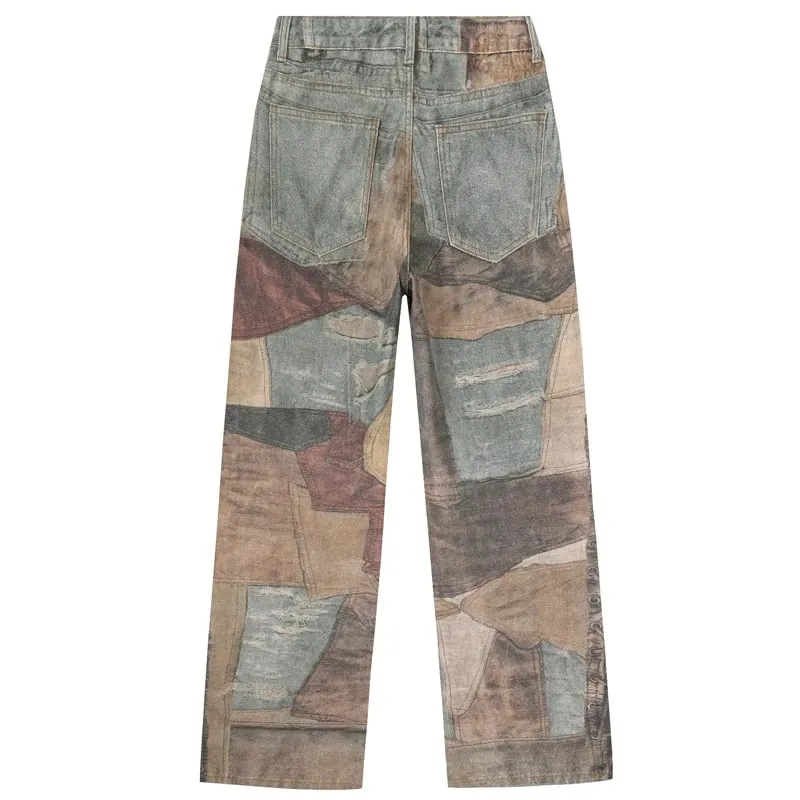 Printed Patchwork Jeans 2026 Spring New Fashion Streetwear Y2k Pants Casual Loose Vintage Hip Hop Denim Trousers Male — image 3