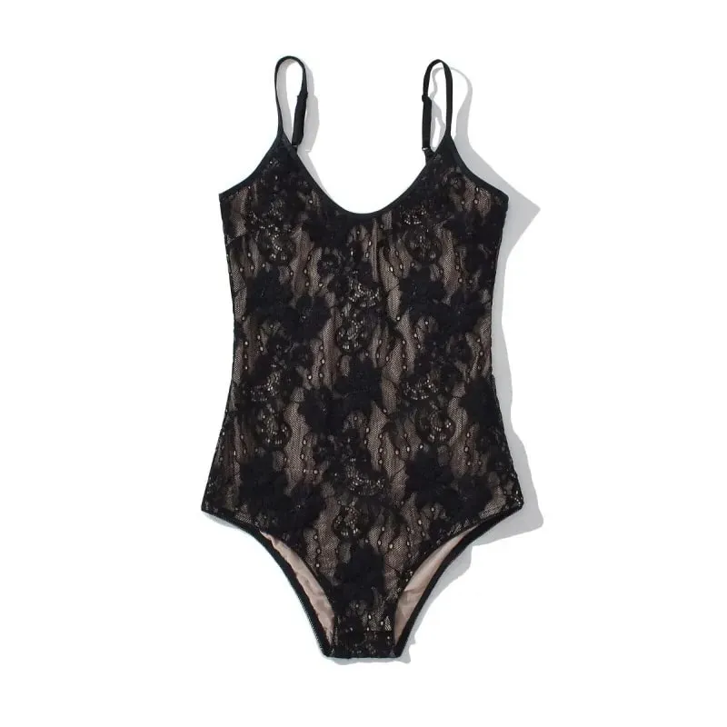 Sexy Mesh See Through With Lining Backless Spaghetti Strap Bodysuit Woman Sling Tight Short Jumpsuit Slim fit Rompers Playsuits