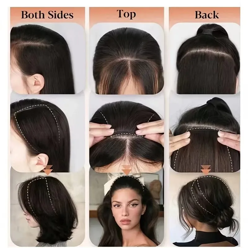 2pcs Synthetic Overhead Hair Clip Style Hair Invisible Extension Increases Hair Volume Hair The Top of Hairpiece for Women
