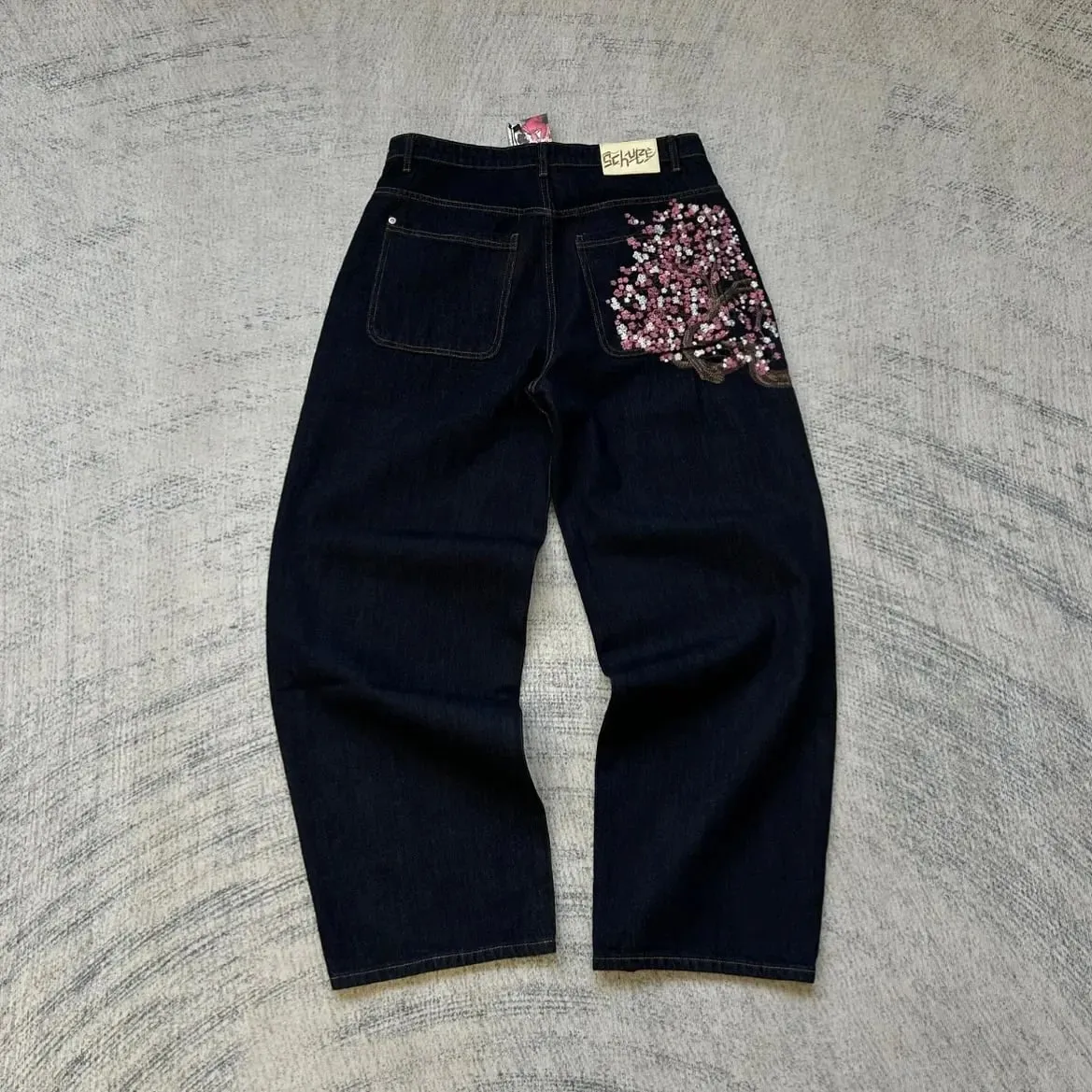High street coated micro-flare jeans American retro heavy industry men and women black gothic retro casual loose jeans — image 11