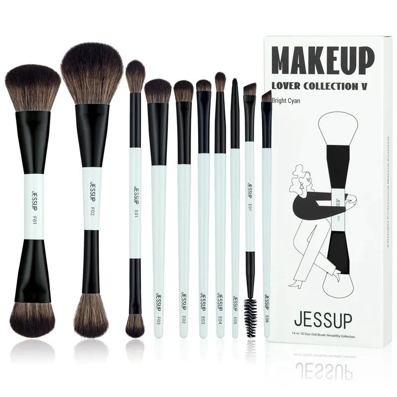Jessup 2PCS Double Sided Makeup Brush Set Professional Foundation Contour Blush Eyebrow Shadow Blending Brushes Kit T502