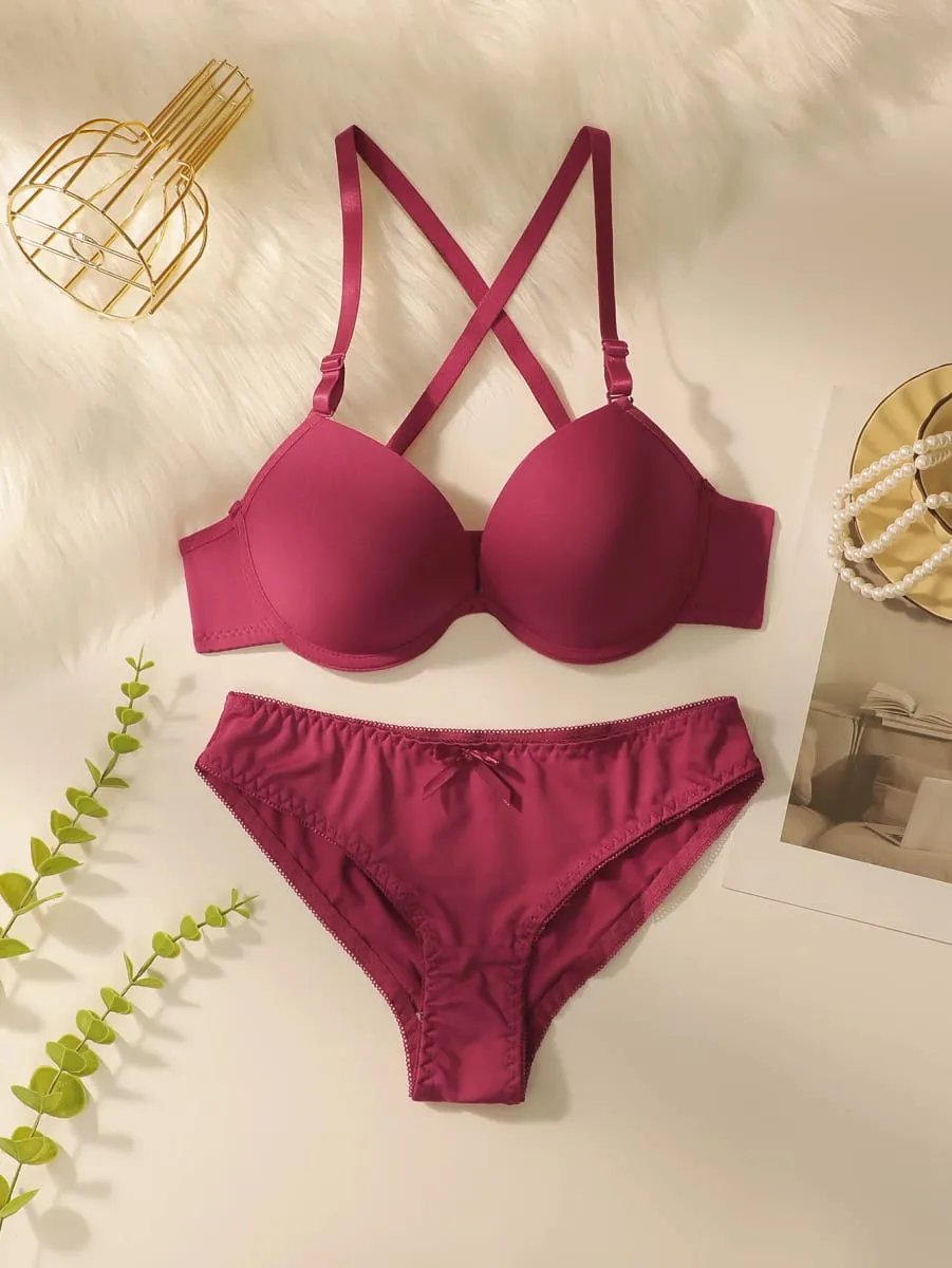 Red Push Up Bra and Panty Set with Padded Underwire set Lingerie for Women - Sexy Balcony Style Underwear Set A2122 — image 1