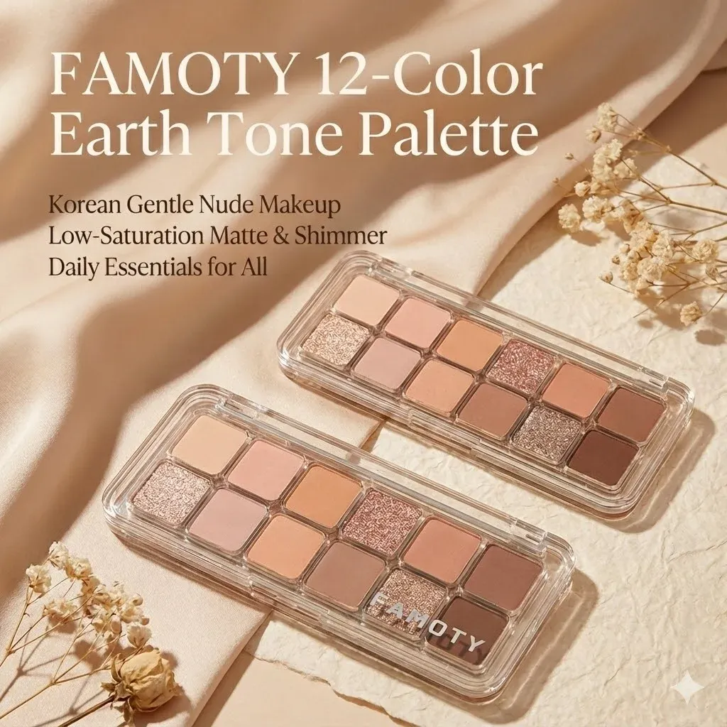 12-Color Low Saturation Eyeshadow Palette All Matte Tea Apricot Eye Makeup Palette Daily Earth Makeup Long Lasting Eye Shadows — image 2