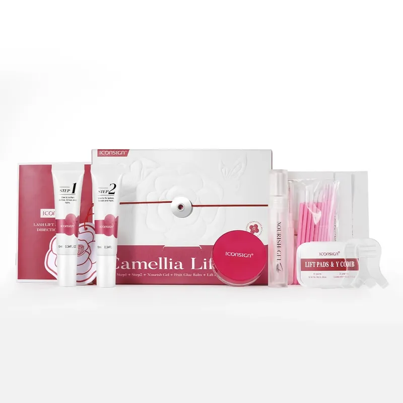 Kit de levantamento de cílios flor de camélia vegano 8-12min rápido suave encaracolado sem danos aos cílios conjuntos de beleza para presente de cuidados com a sobrancelha