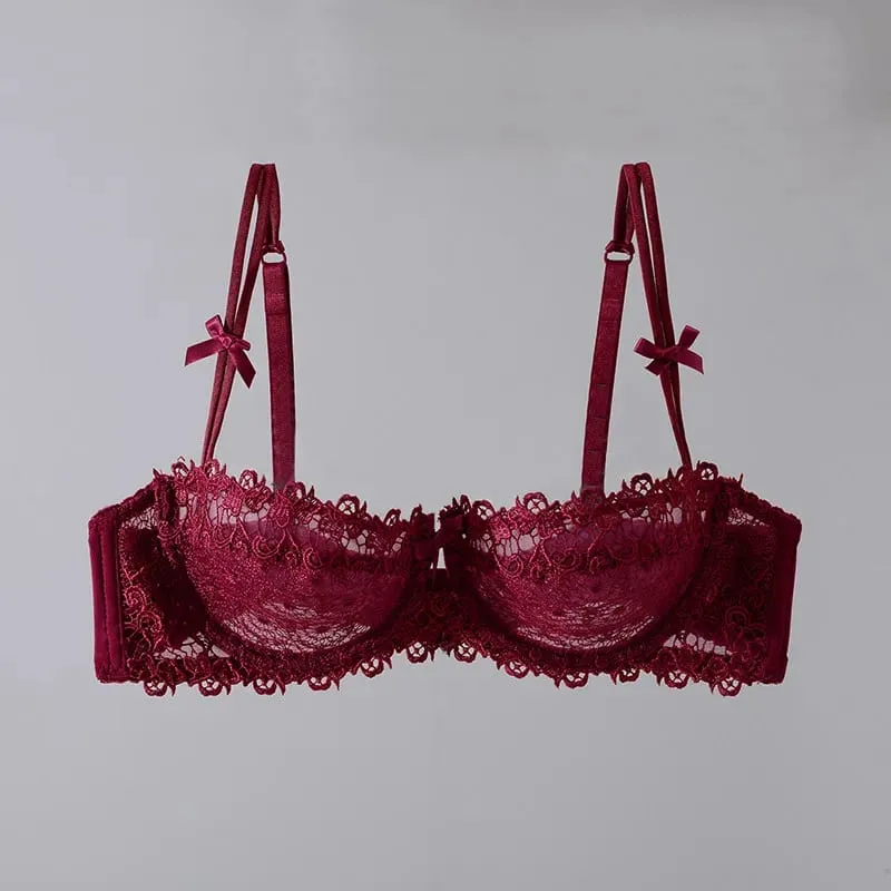 New Sweet Spicy Style Lace Lingerie Set For Women Ultra Thin Half Cup Push Up Bra Soft Steel Ring Comfort Wear
