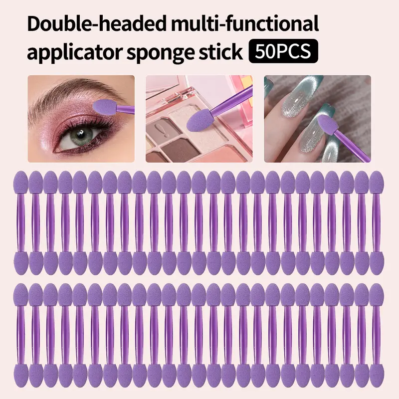 50PCS Double-Ended Eyeshadow Sponge Applicators Purple Disposable Makeup Brushes for Eyeshadow Concealer Nail Art & Eyebrow