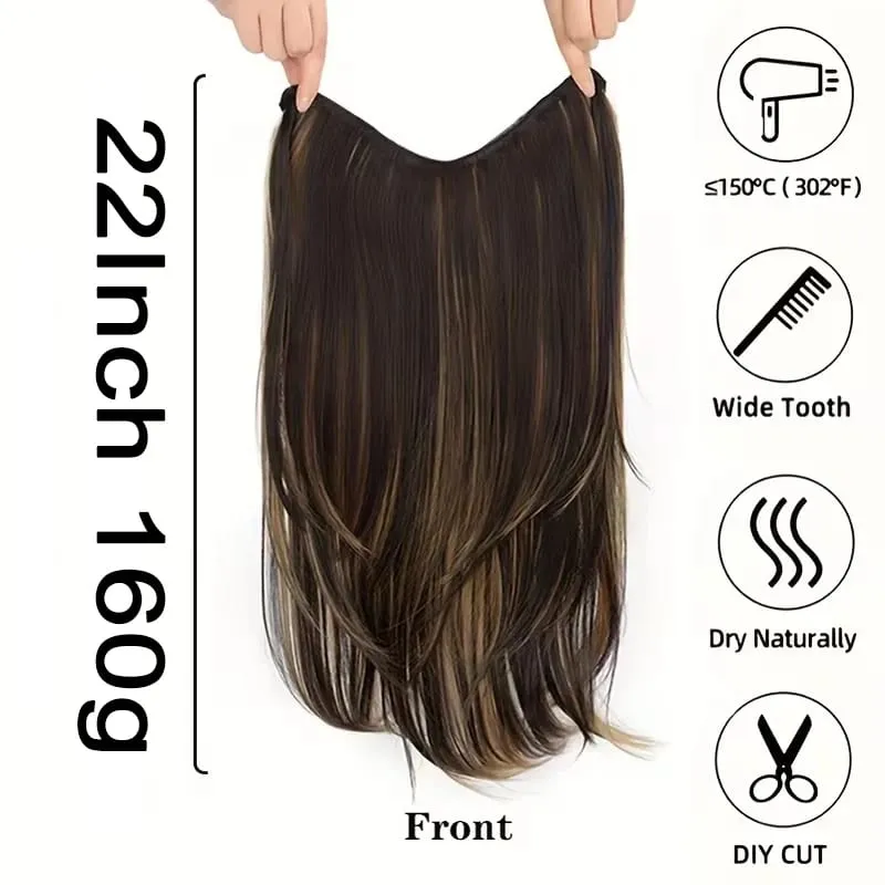 22Inch Synthetic Long Straight V-Shaped Layered Clip-In Hair Extensions for Women Invisible Seamless Hairpiece for Women — image 3