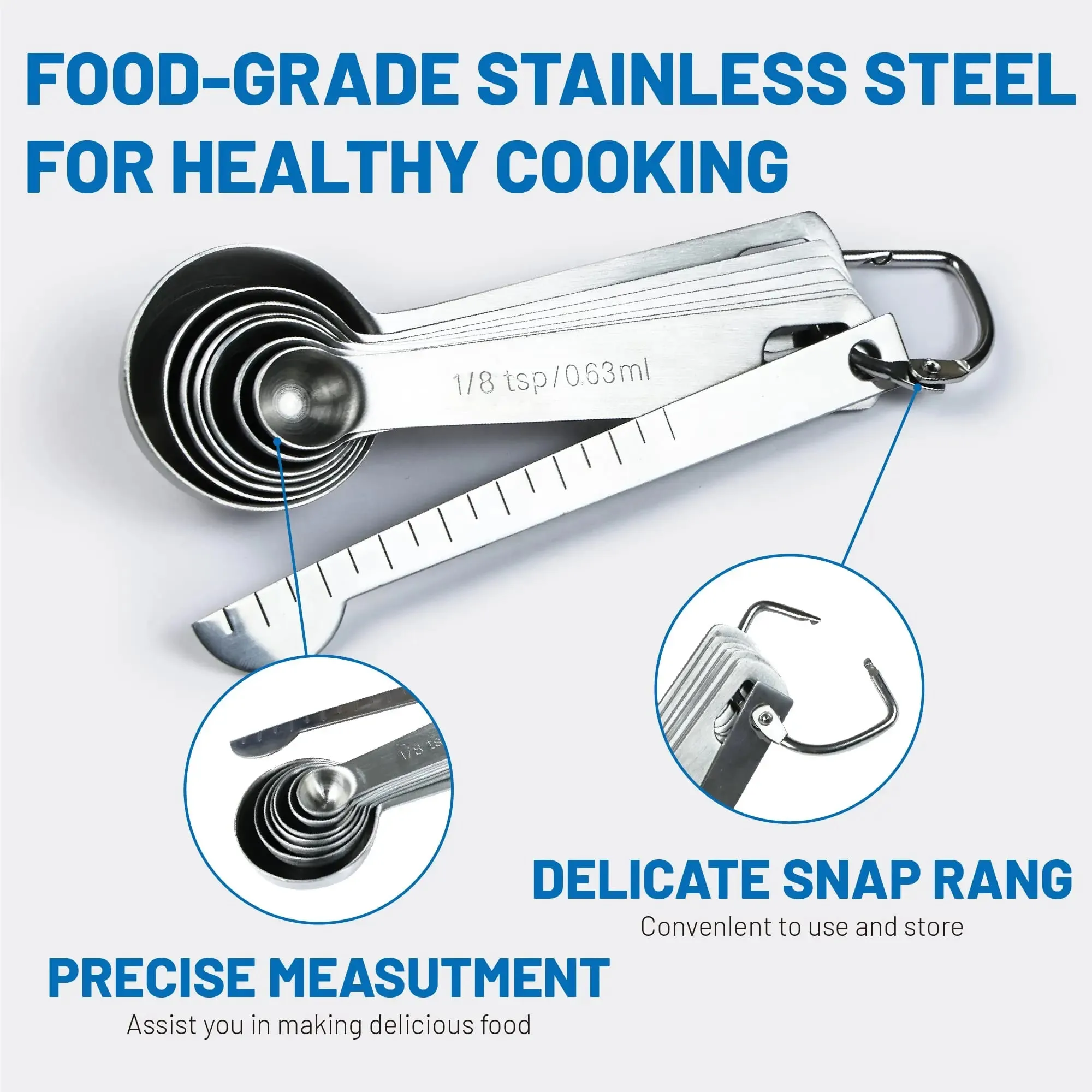 Heavy Duty Metal Measuring Spoons，18/8 Stainless Steel Teaspoon Tablespoon Set of 8 for Measuring Dry and Liquid Ingredients