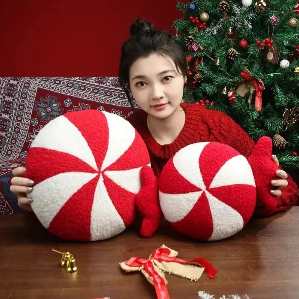 New Soft Christmas Cartoon Pillow Red Plush Red Decoration Pillow Candy Crutch Living Room Sofa Cushions Christmas