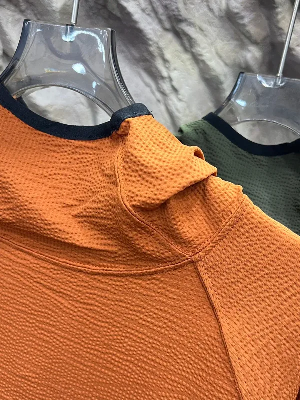 Lightweight seersucker texture outdoor thin quick-drying fabric couple loose sports hooded sweater