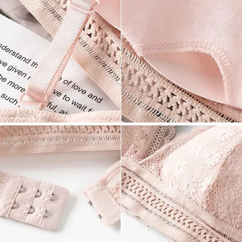 Lace Back Women Bra Set Without Steel Rims French Triangular Cup Comfortable Chest Covering Stretchable Skin Friendly Underwear — image 5