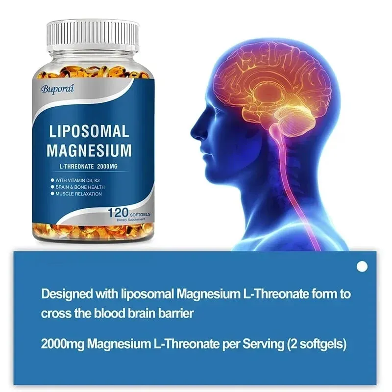 Liposomal Magnesium L-Threonate - Containing Vitamin D3 and K2 Supports Brain Bone Heart Muscle and Promotes Sleep