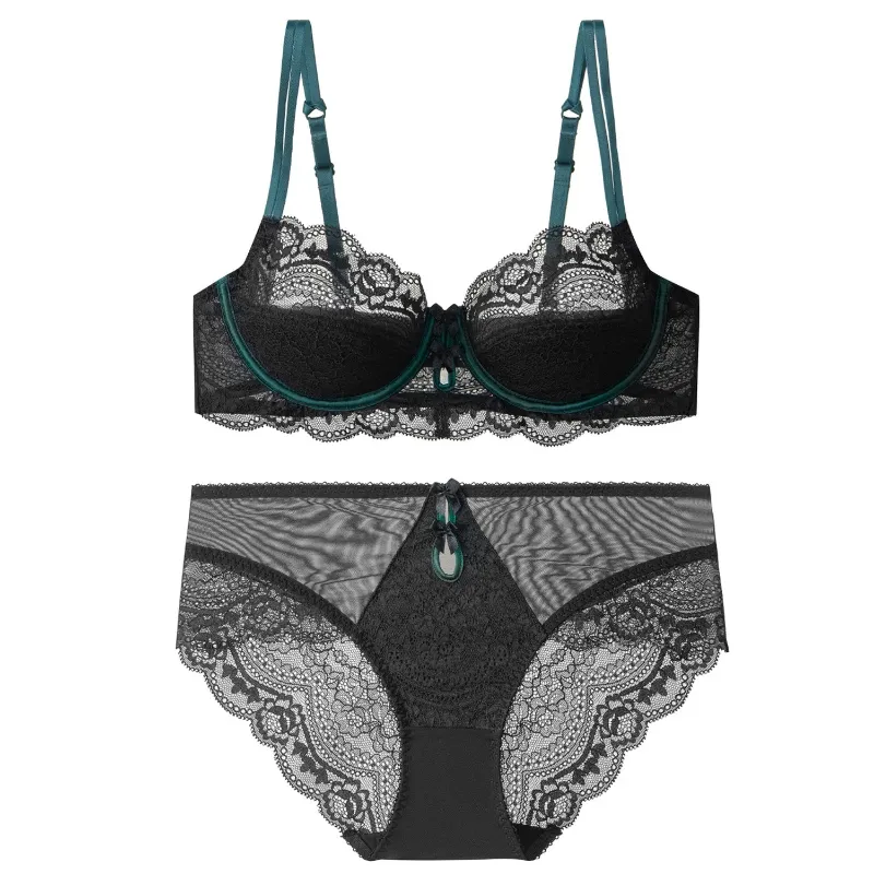Trendy Lace Minimizer Lingerie Set DE Cup Large Bust Large Size Thin Cup Underwire Anti Sagging Comfy No Show Women Underwear — image 5