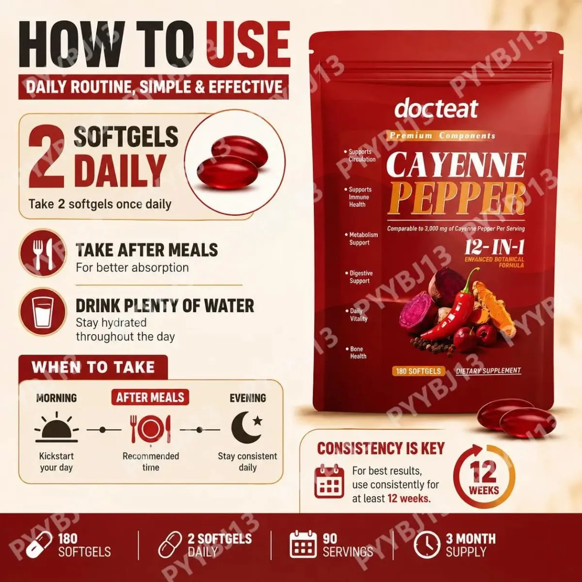 Docteat Pimienta de Cayena Cápsulas Blandas con Vitamina D3 y K2 Metabolismo Energético y Apoyo Digestivo Defensa Antioxidante 180 Cápsulas Blandas — image 5
