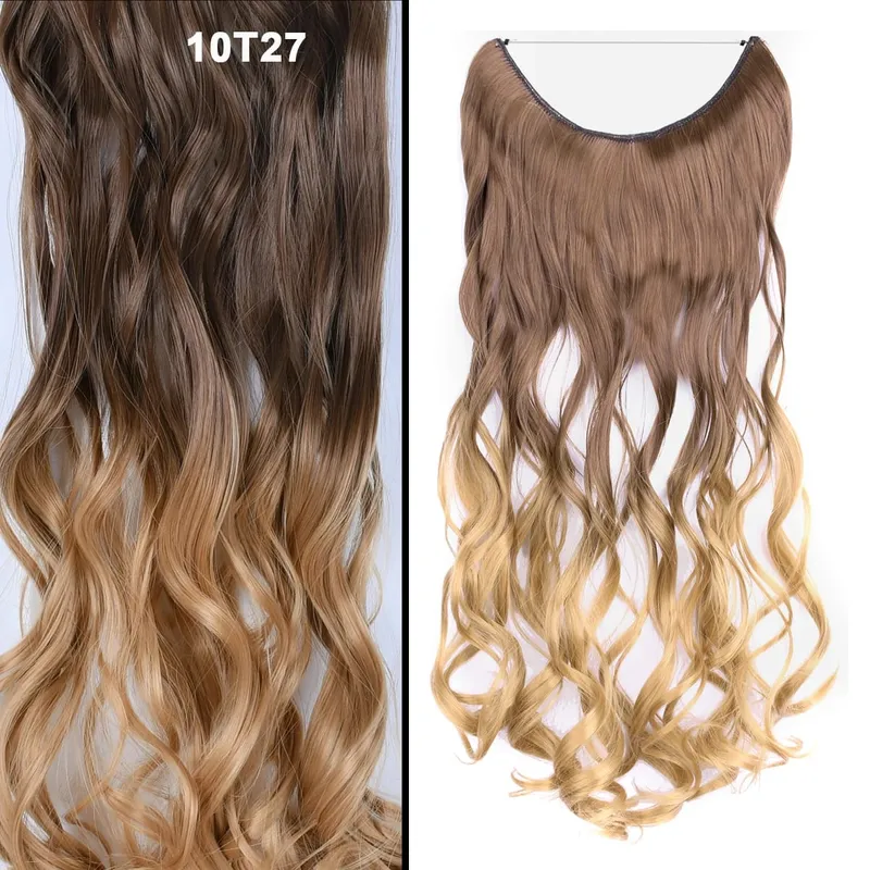 Jeedou Invisible Hair Extension Multi Color Ombre Wire One Piece Straight Wavy Synthetic Heat Resistant Hairpiece for Women