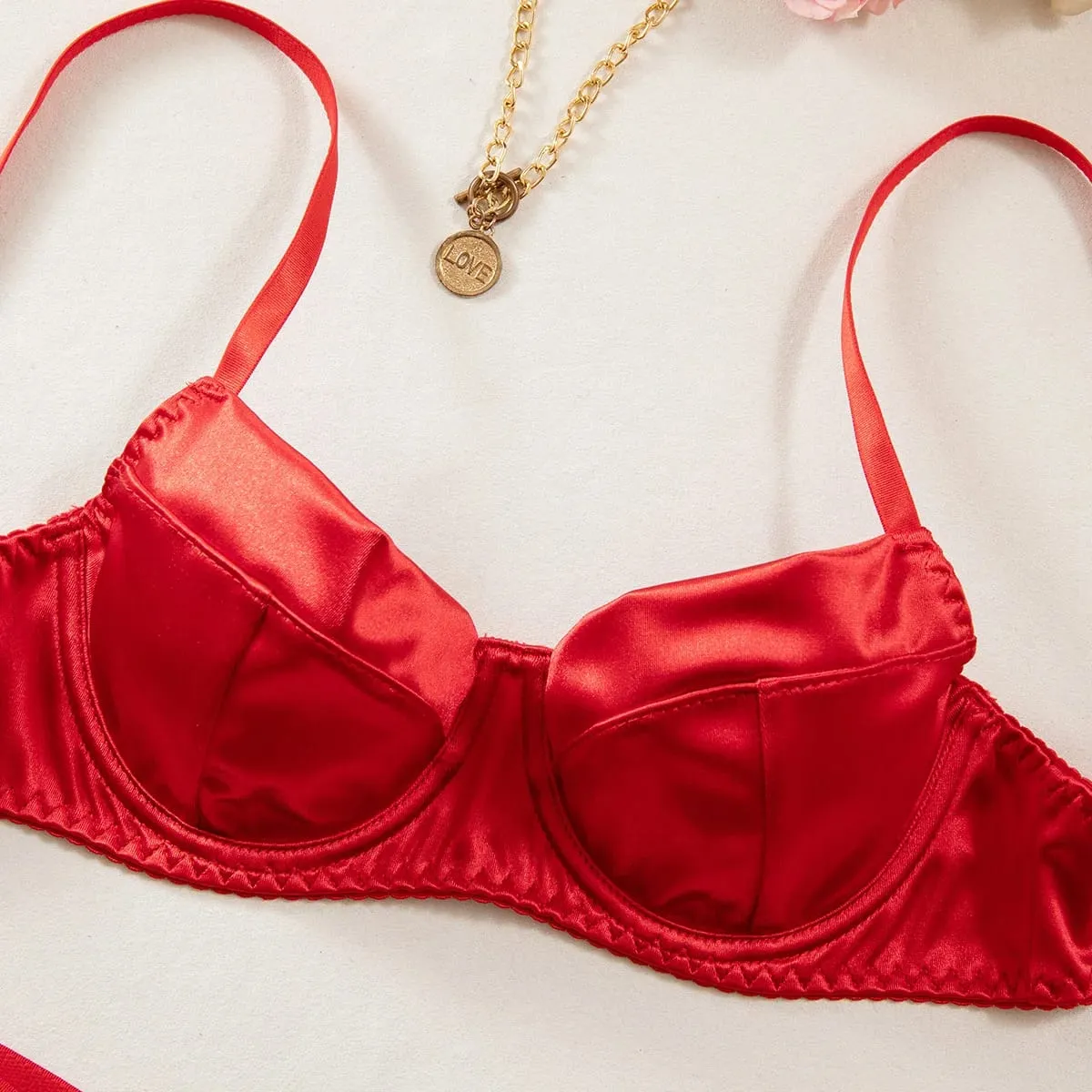 Push Up Underwire Satin 2 Pcs Sexy Bra Set Women Underwear Patchwork Bras and Thongs Suits Attractive Bilizna Intimate Set — image 3