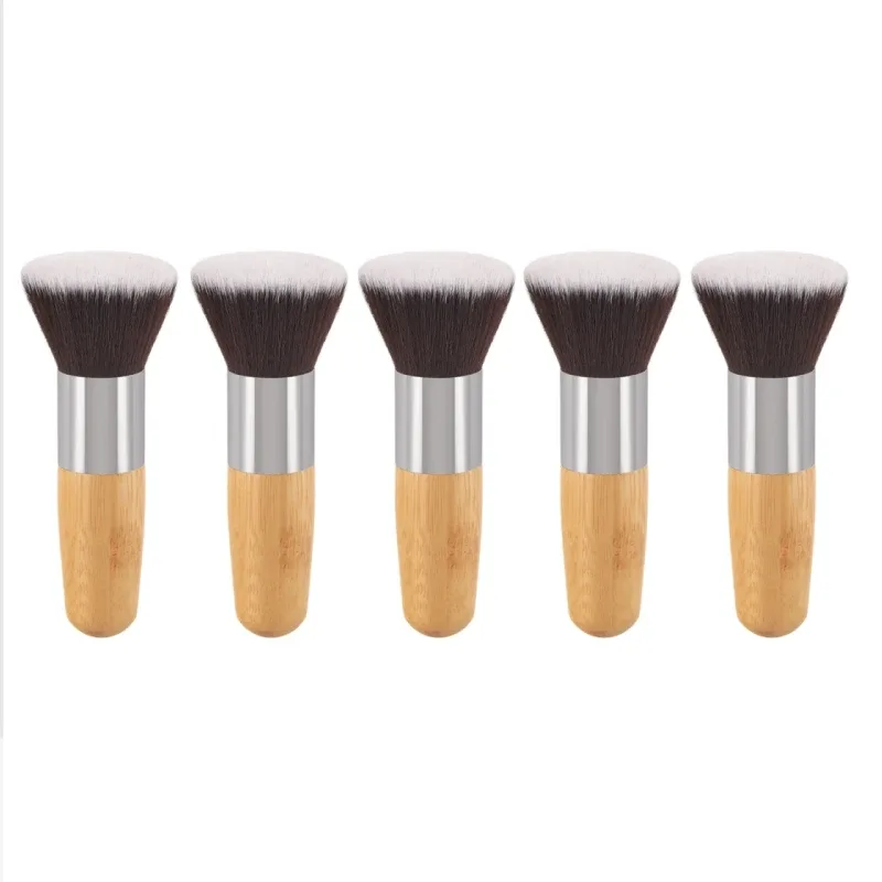 Pincel de maquiagem com alça de bambu, pó solto, blush, contorno, creme de base líquida, profissional, ferramentas de beleza facial