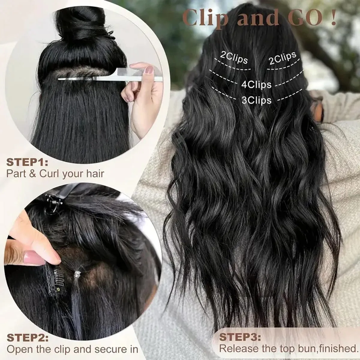 20Inch 5pcs/set Synthetic Hair Extension Long Curly Heat Resistant Black Hairpiece for Women — image 6