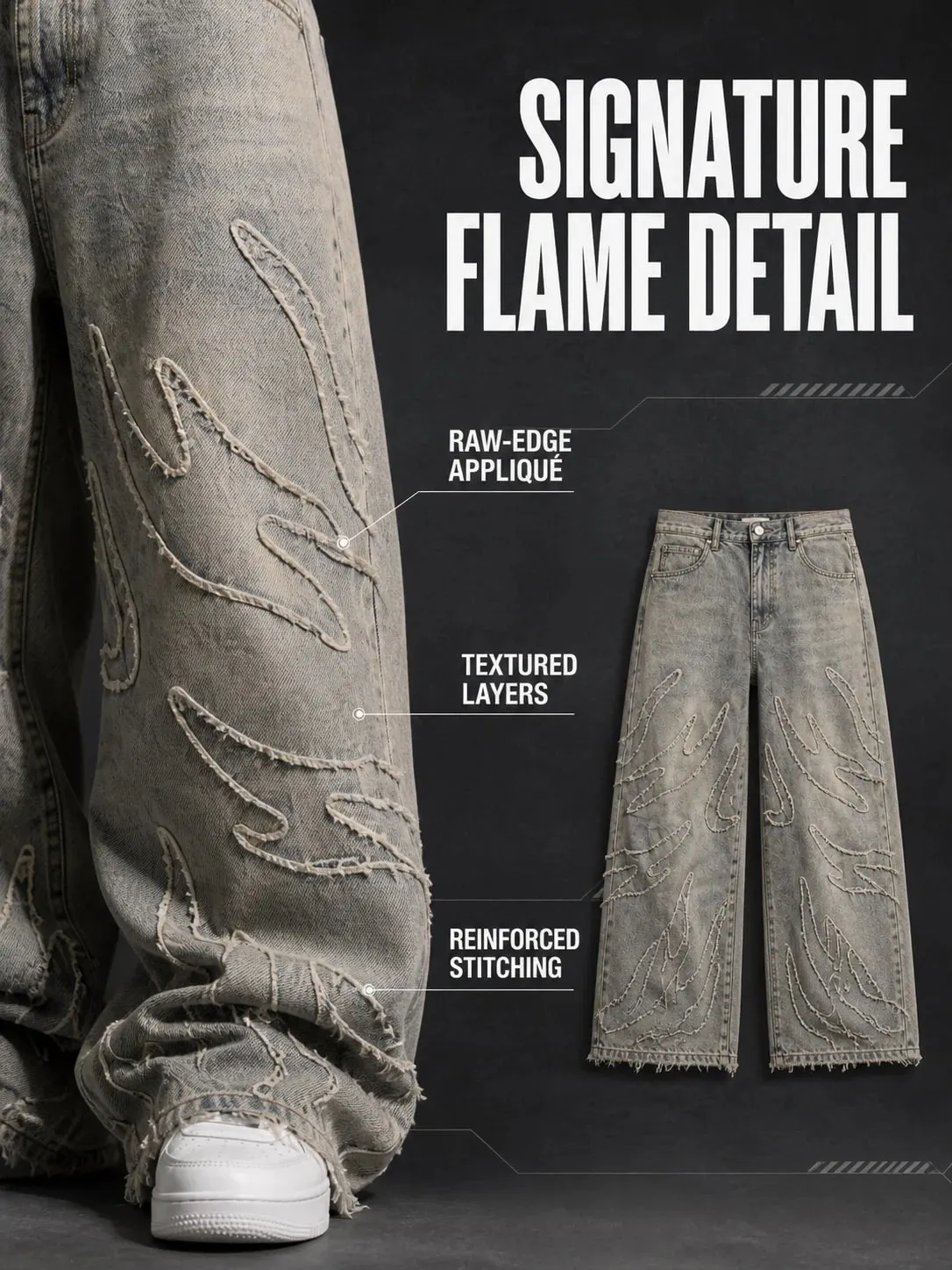 Streetwear Black Denim Wide Leg Jeans Featuring Oversized Letter Embroidery and Distressed Baggy Jeans Fit Gothic Hip Hop Pants
