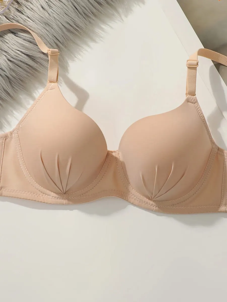 New Solid Color Daily 2-piece Women's Underwear Set 3/4 Cup Paired with Sexy Thongs Simple and Comfortable Lingerie — image 4