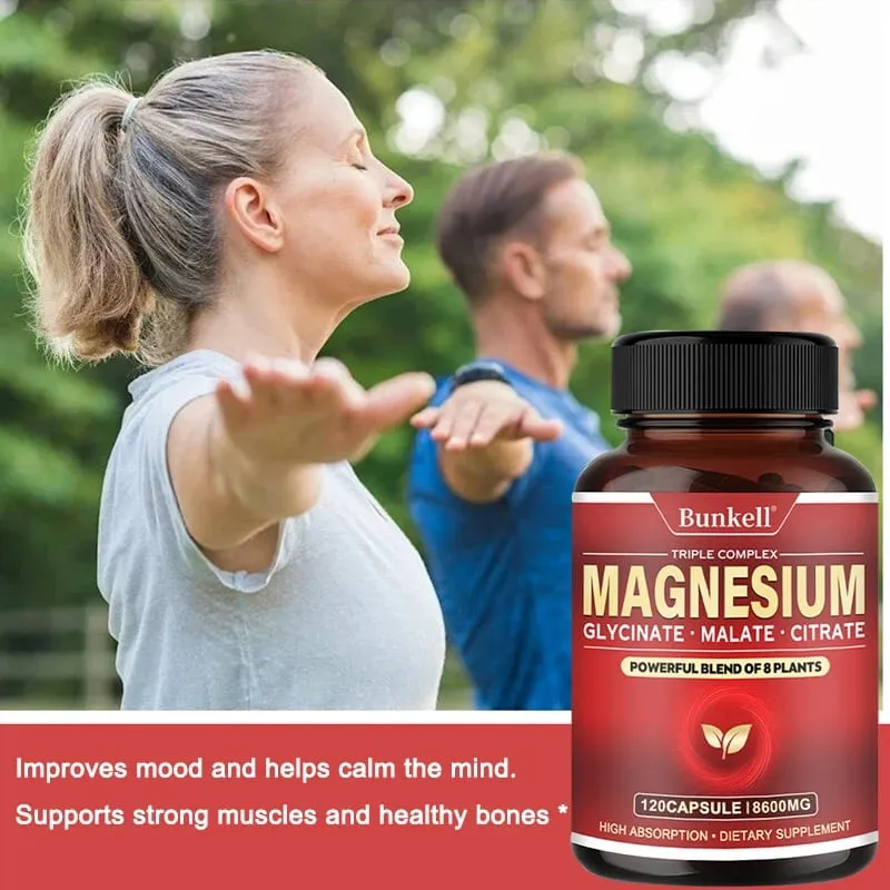 Magnesium Complex - Magnesium Glycinate Malate Citrate - Promotes Energy and Sleep Bone Health Gluten Free and Non-GMO